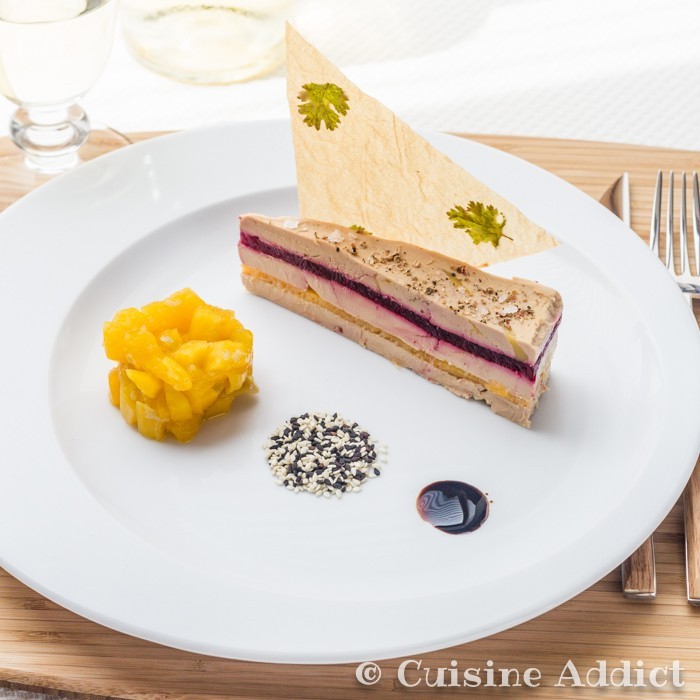 Millefeuille de Foie gras, Mangue &amp; Betterave Chutney de Mangue au Floc de Gascogne