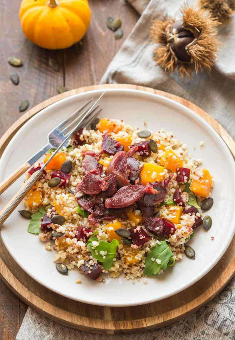 Salade de gésiers, boulgour et courge