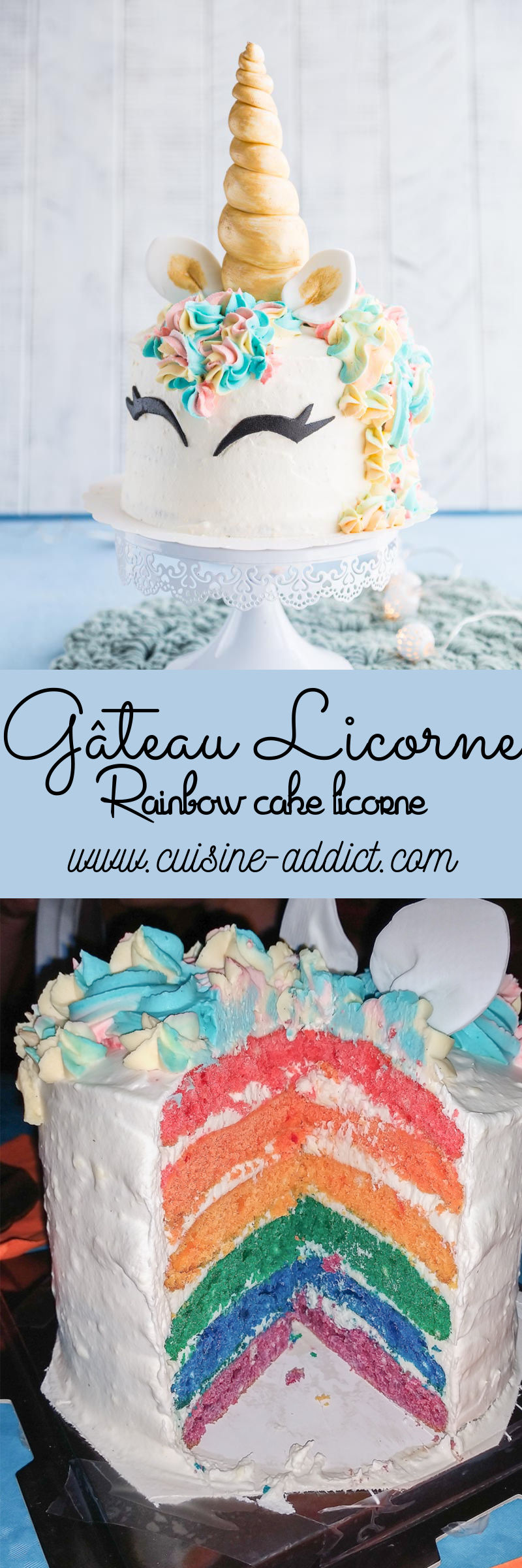 Gâteau Licorne arc-en-ciel {Rainbow cake Licorne}