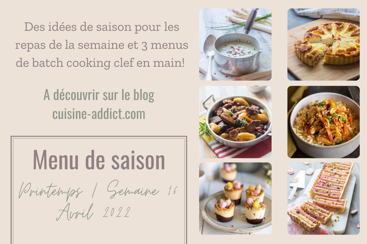 Menu pour la semaine 16 - Avril 2022