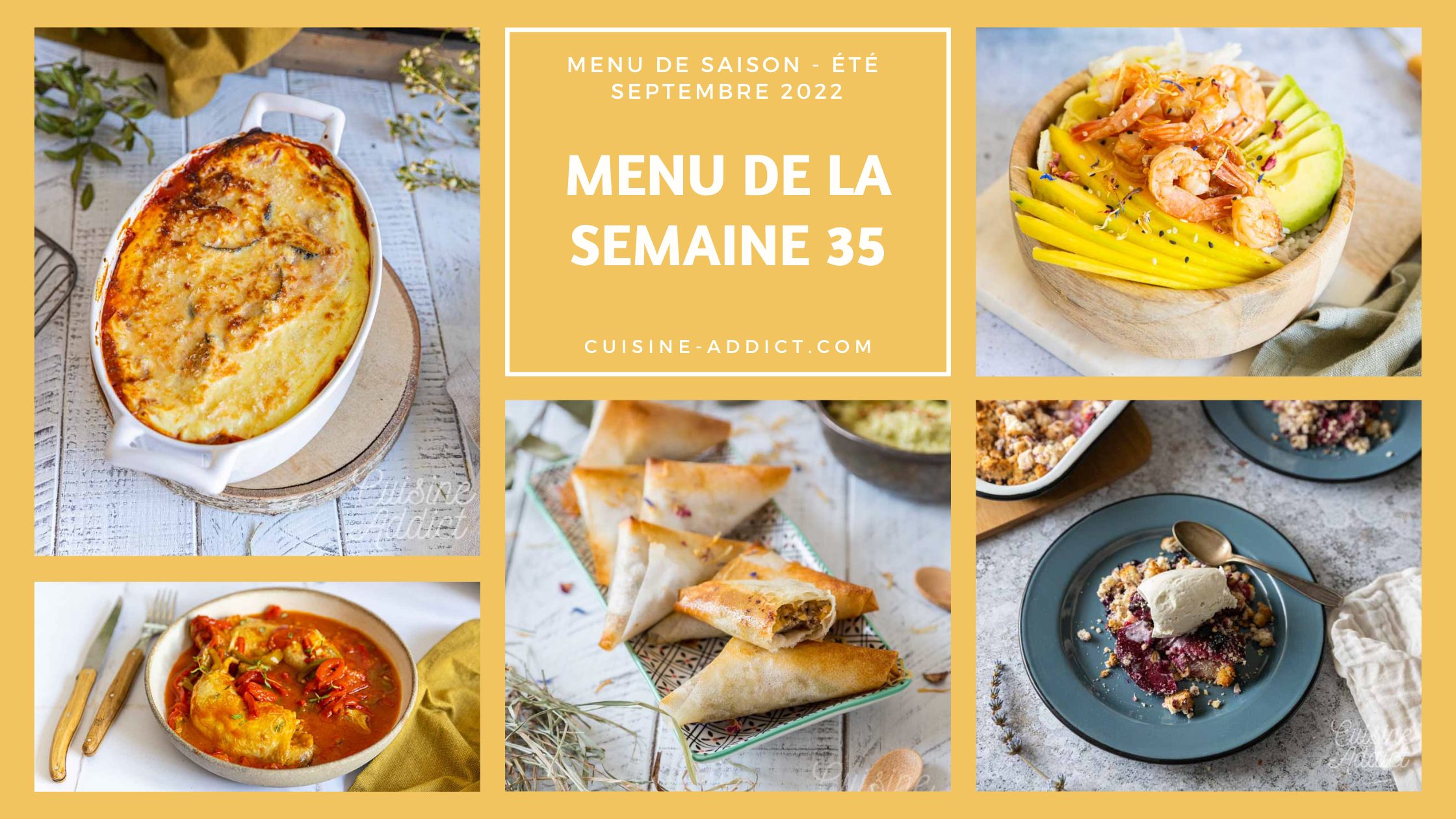 Menu pour la semaine 35 - Septembre 2022