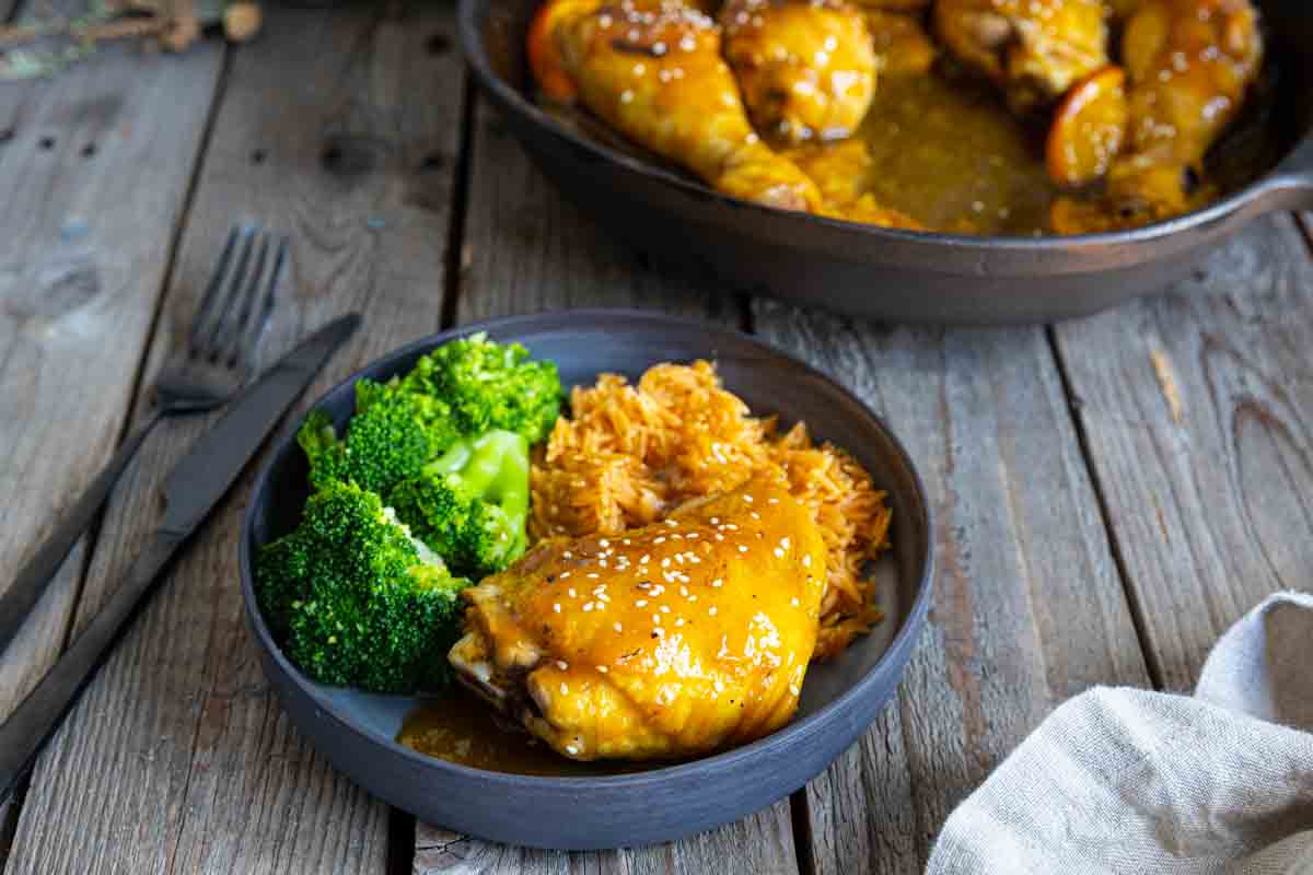 Recette de one pan de poulet au gingembre et mandarine