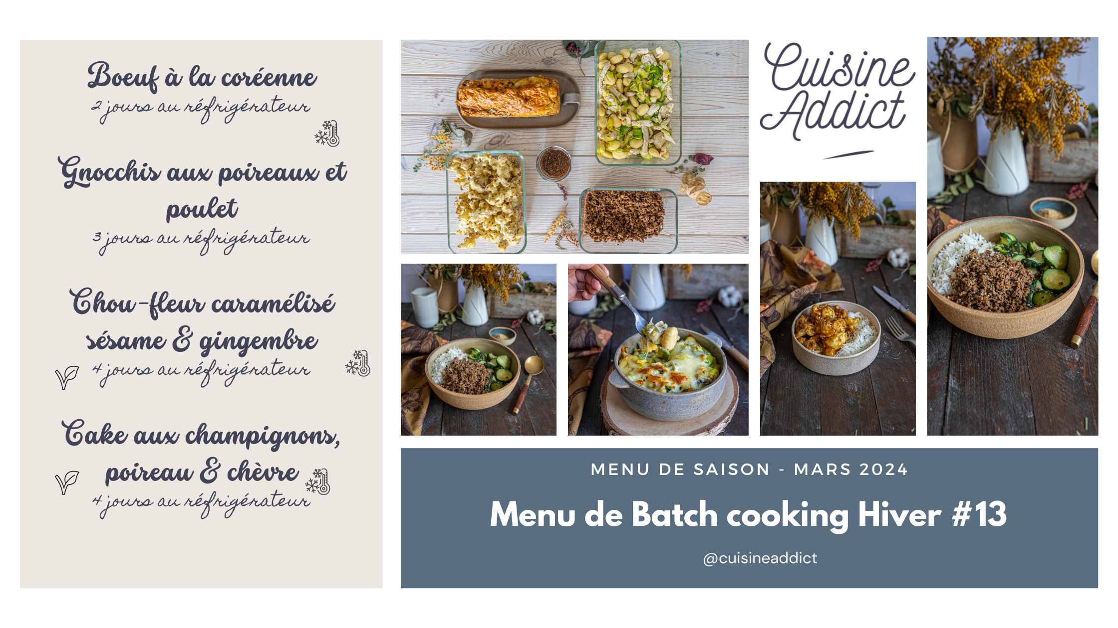 Menu de batch cooking pour la semaine 12 - Mars 2024