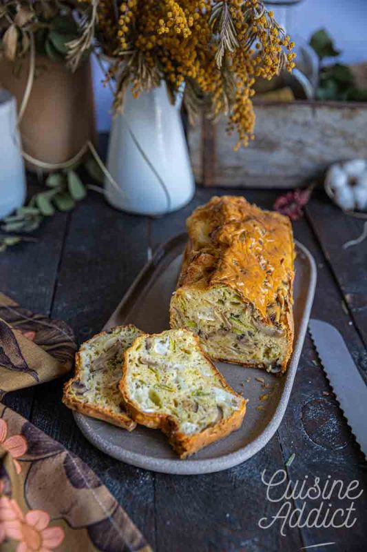Cake aux champignons, poireau et fromage de chèvre