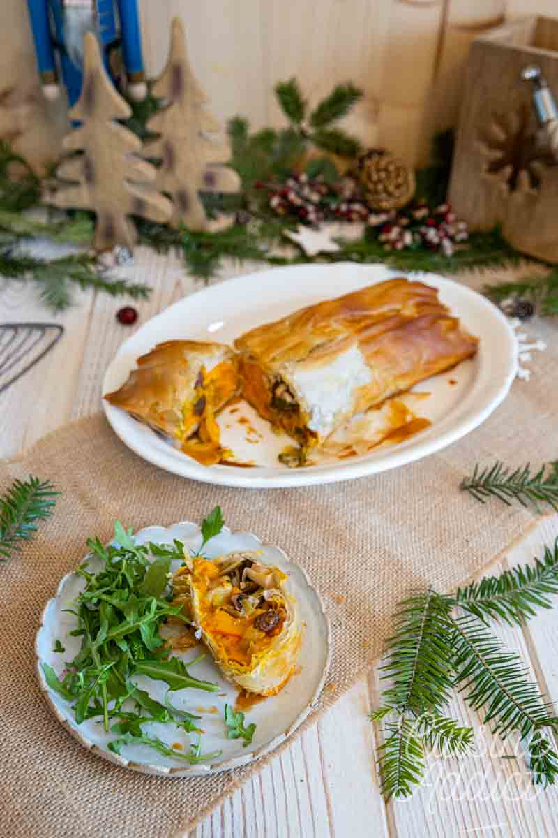 Strudel salé au potimarron, poireau et fruits secs