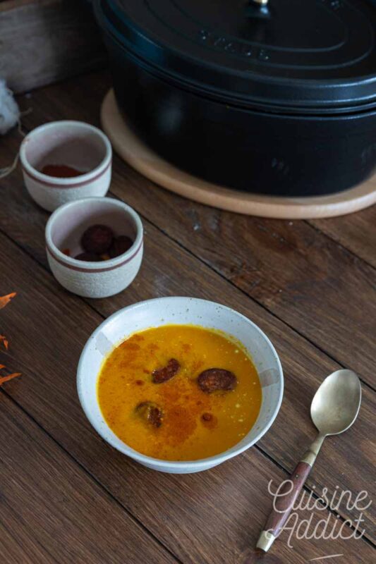 Soue de courge au paprika fumé, chips de chorizo