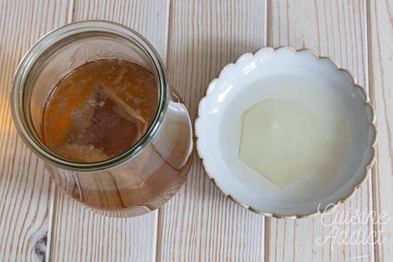 Nouvelle mère de kombucha en cours de formation dans un bocal